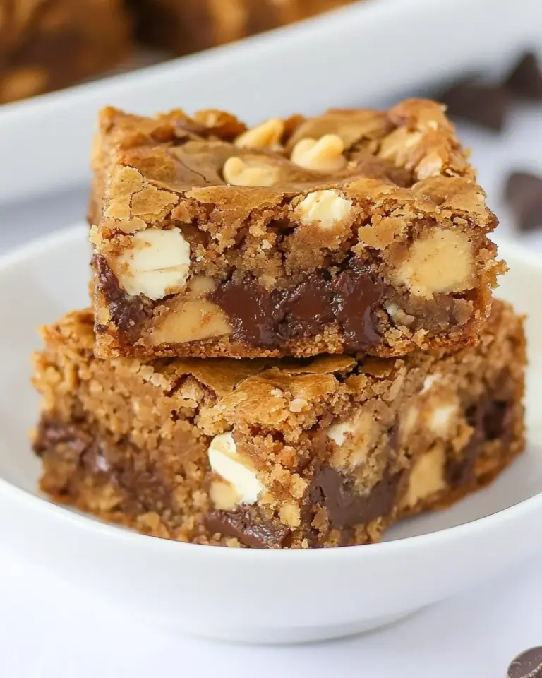 Homemade Thick and Chewy Triple Chocolate Peanut Butter Blondies photo