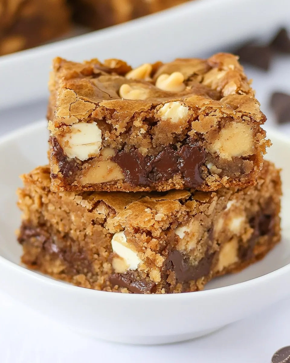 Homemade Thick and Chewy Triple Chocolate Peanut Butter Blondies photo