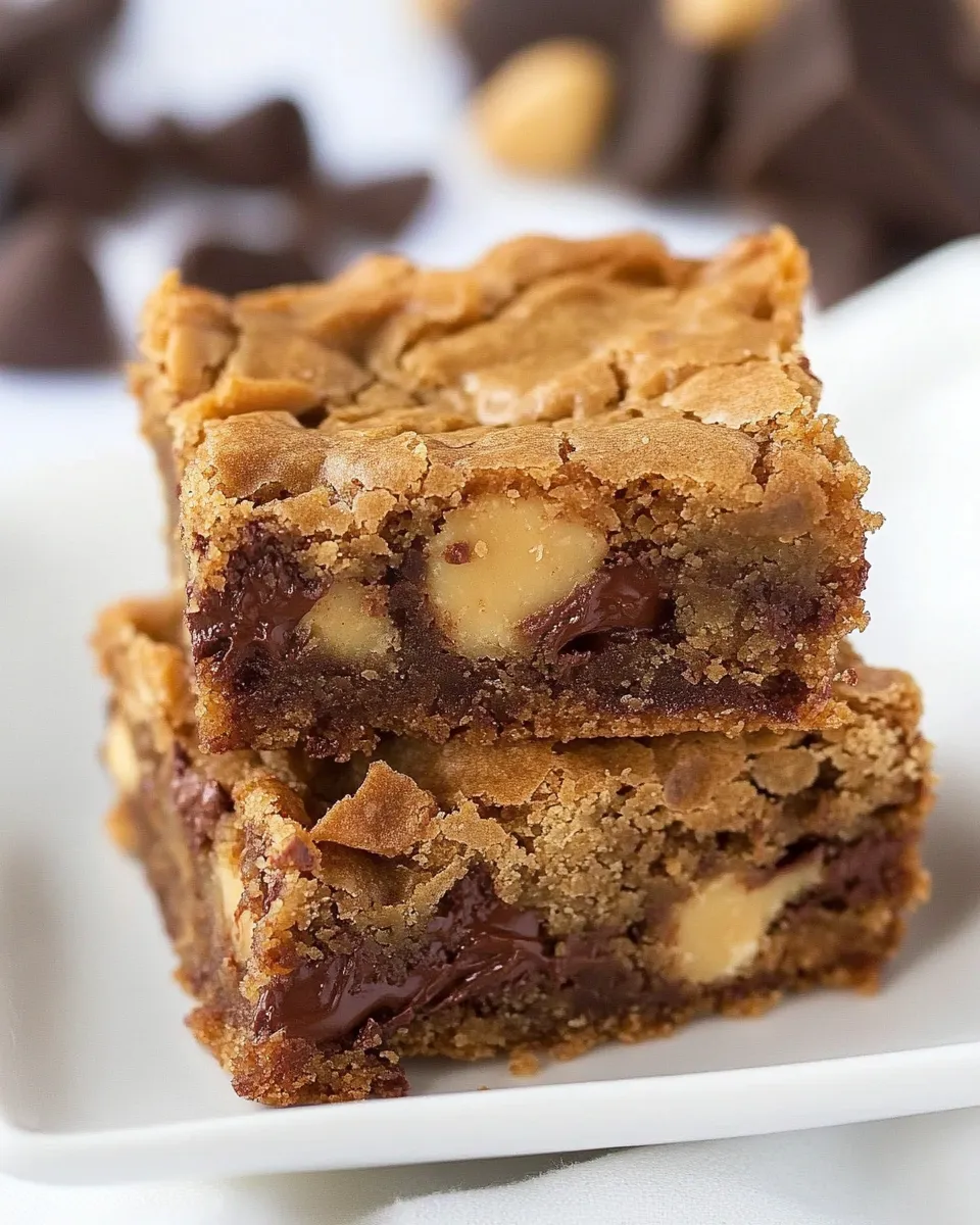 Easy Thick and Chewy Triple Chocolate Peanut Butter Blondies recipe photo