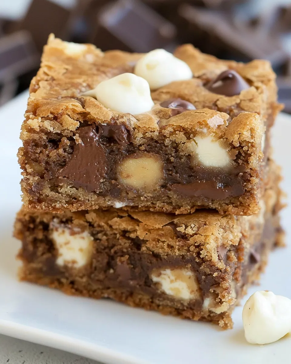 Delicious Thick and Chewy Triple Chocolate Peanut Butter Blondies shot
