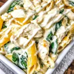 Easy Three Cheese Chicken Spinach & Artichoke Alfredo Pasta photo