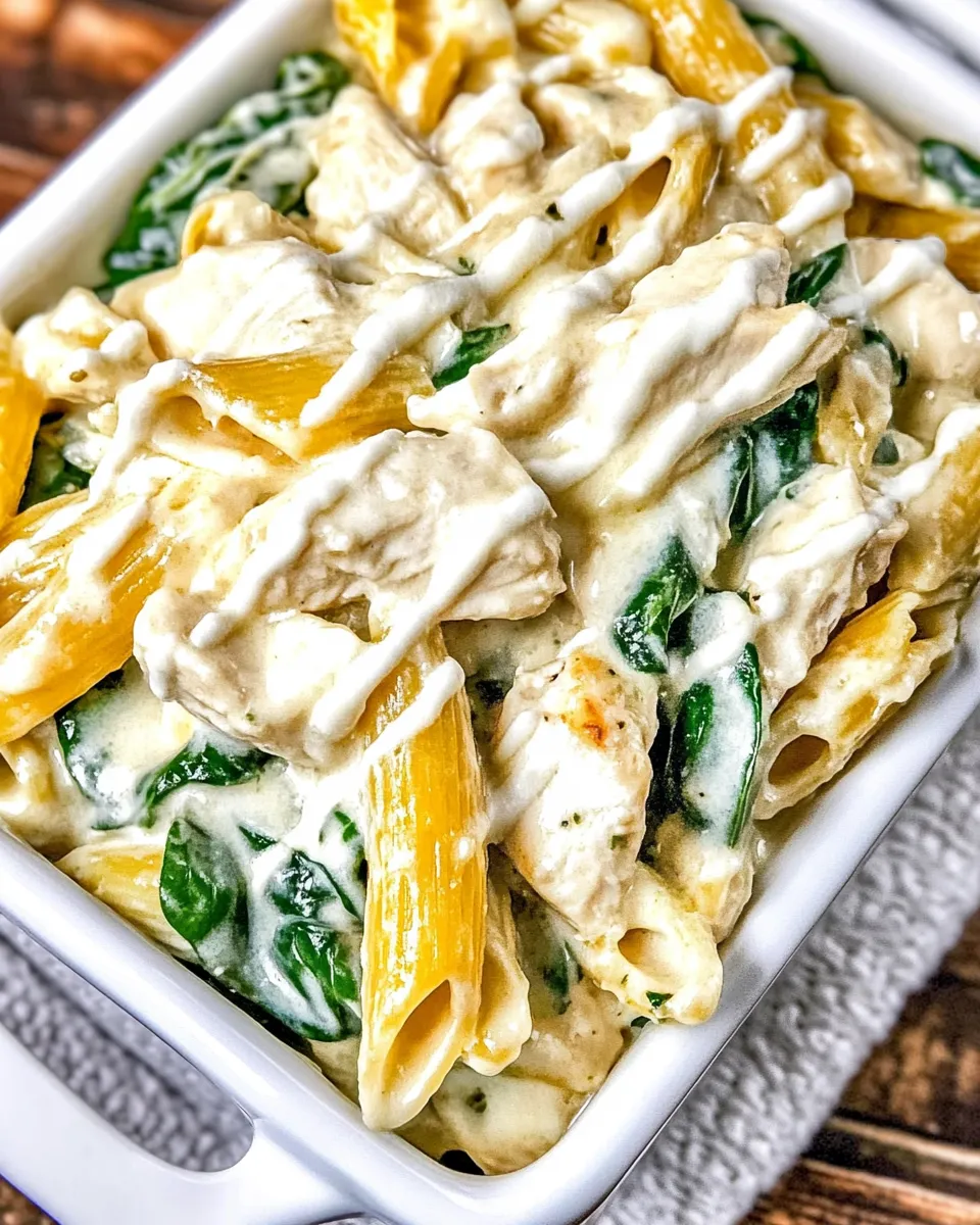 Easy Three Cheese Chicken Spinach & Artichoke Alfredo Pasta photo