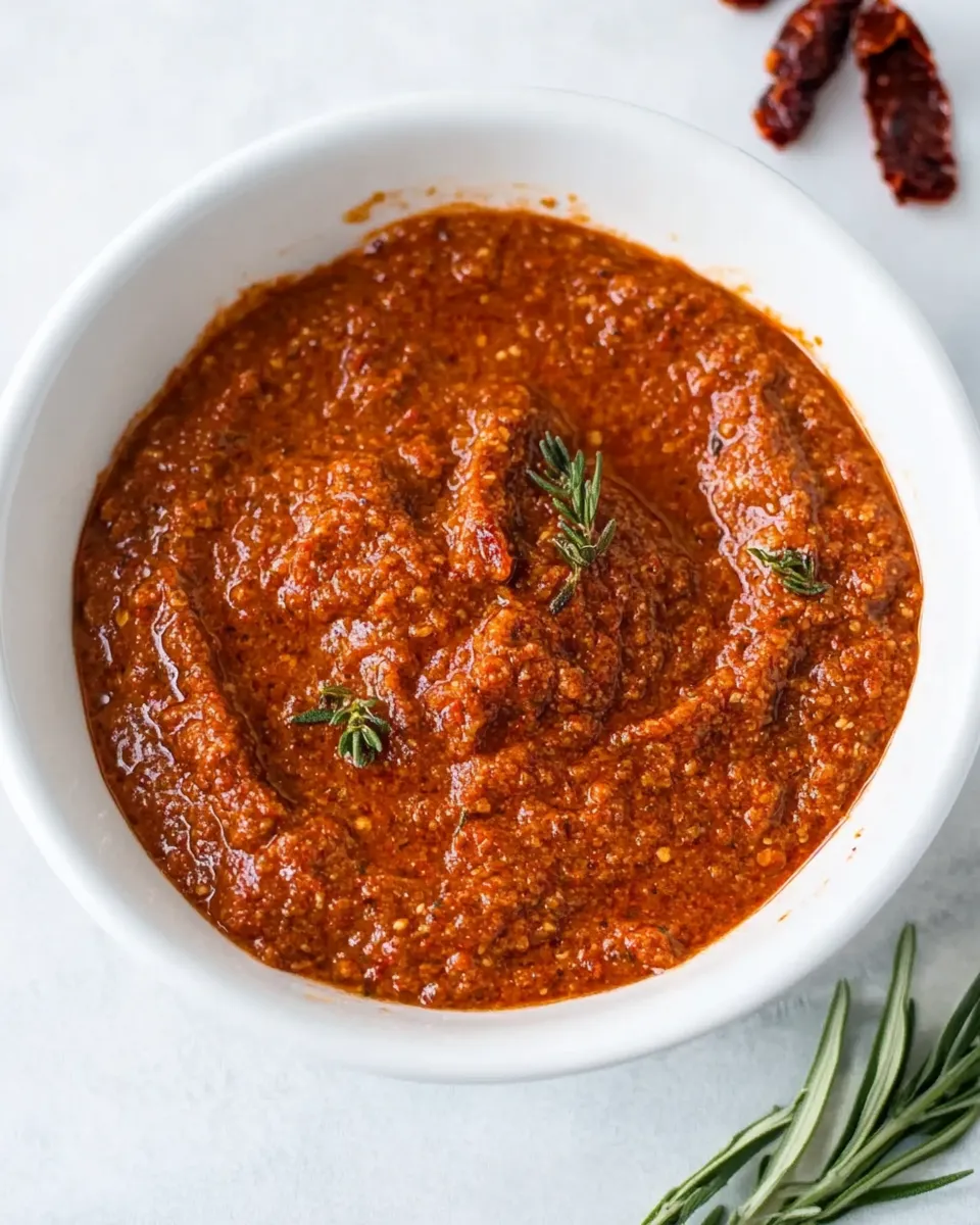 Homemade Vegan Sun-Dried Tomato Pesto food shot