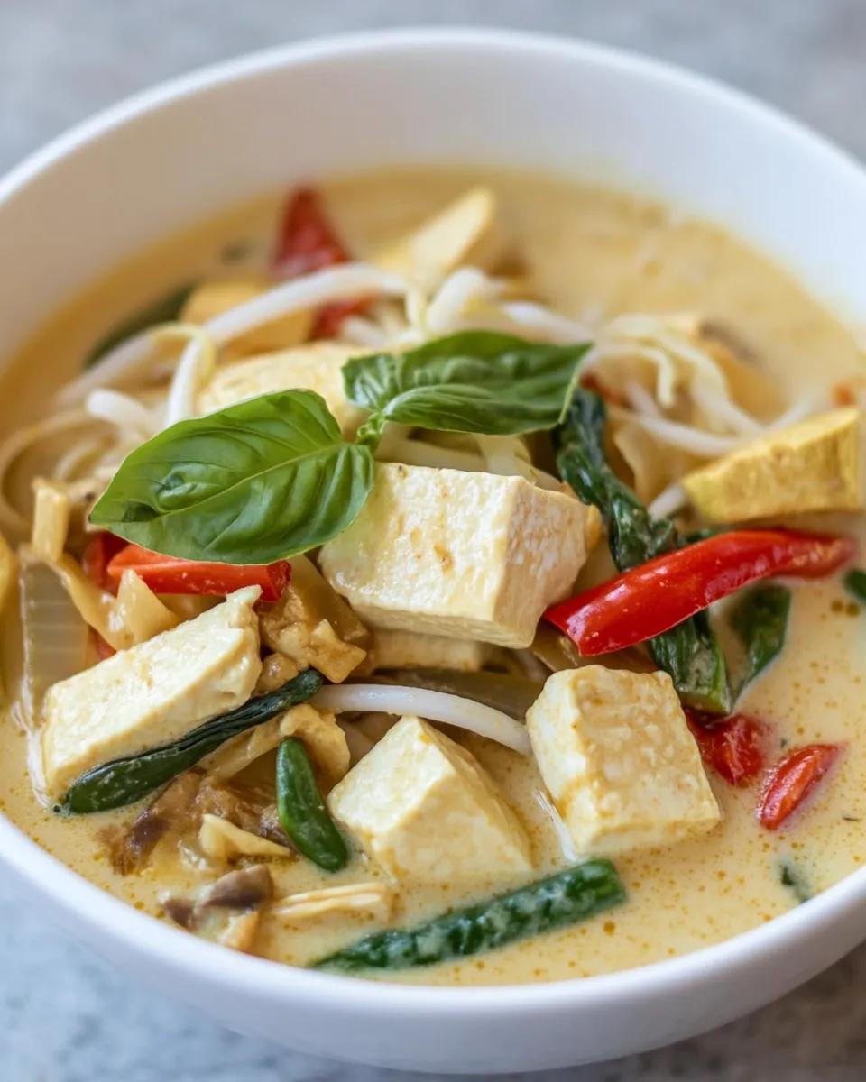 Delicious Vegetable Thai Curry Noodle Soup shot