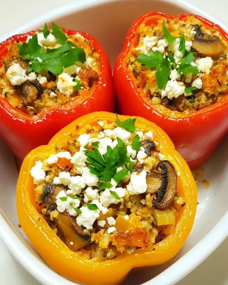 Homemade Vegetarian Stuffed Peppers (with Mushrooms and Feta) photo