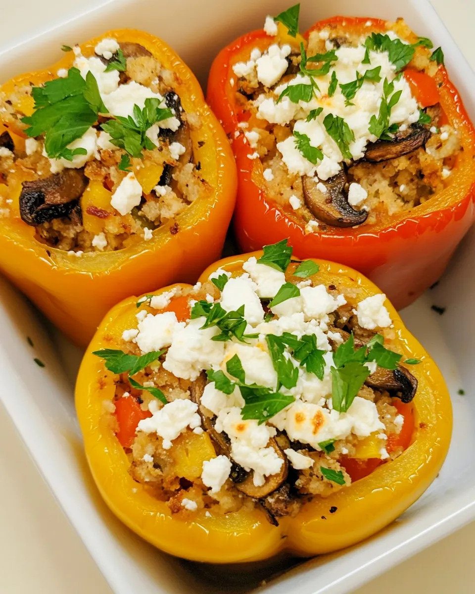 Easy Vegetarian Stuffed Peppers (with Mushrooms and Feta) image