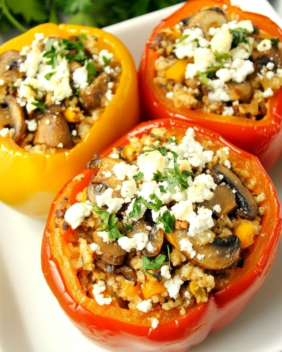 Delicious Vegetarian Stuffed Peppers (with Mushrooms and Feta) recipe photo