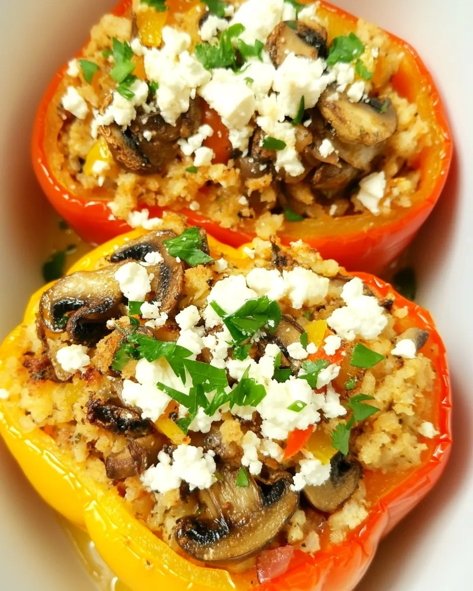 Healthy Vegetarian Stuffed Peppers (with Mushrooms and Feta) dish photo