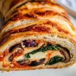 Homemade Veggie Stromboli with Mushroom, Spinach and Mozzarella photo