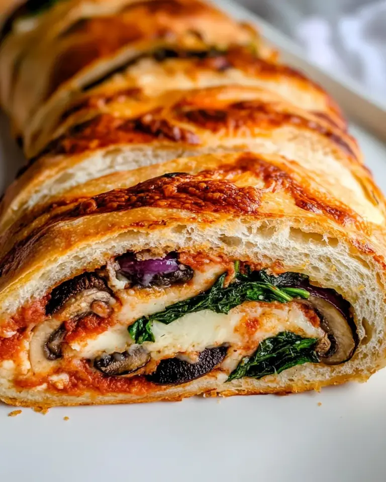 Homemade Veggie Stromboli with Mushroom, Spinach and Mozzarella photo