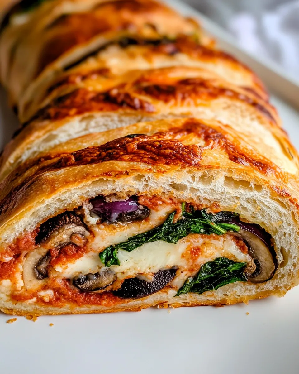 Homemade Veggie Stromboli with Mushroom, Spinach and Mozzarella photo