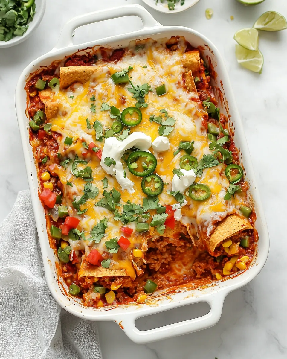 Amazing Weeknight Cheesy Enchilada Bake. shot