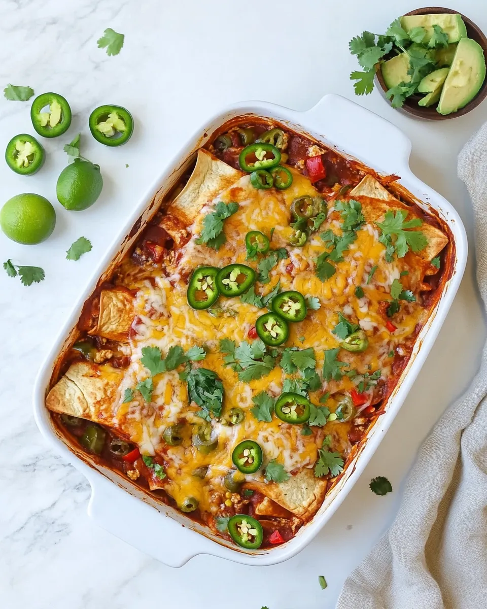 Quick Weeknight Cheesy Enchilada Bake. shot