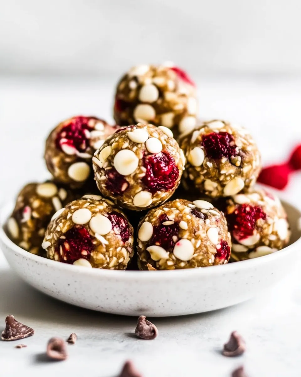Homemade White Chocolate Raspberry Energy Balls photo